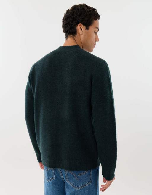 Threadbare Relaxed fit wool blend v neck cardigan in forest green, 2 of 4
