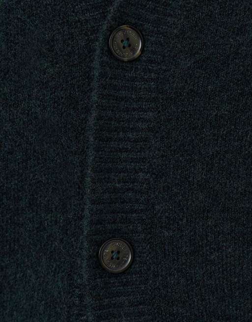 Threadbare Relaxed fit wool blend v neck cardigan in forest green, 4 of 4