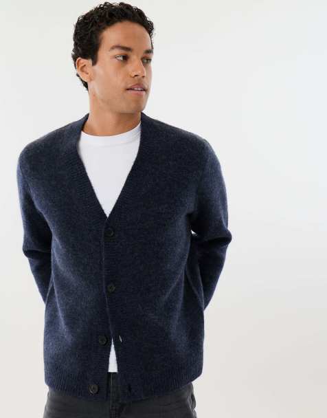 Threadbare Relaxed fit wool blend v neck cardigan in navy - view 1