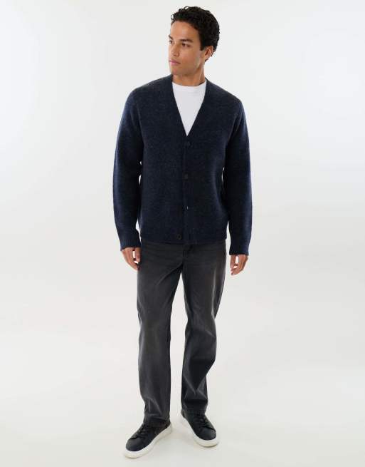 Threadbare Relaxed fit wool blend v neck cardigan in navy, 3 of 4