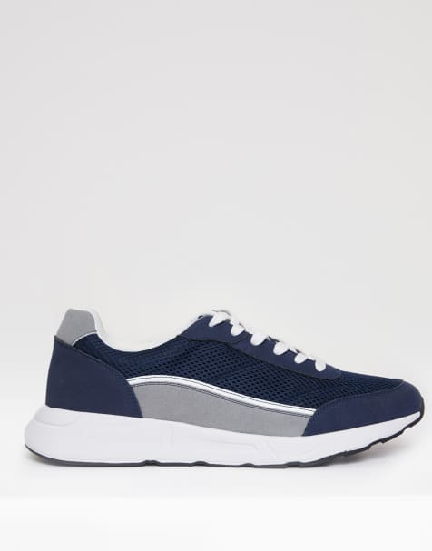 Threadbare Retro lace up trainers in navy - view 1