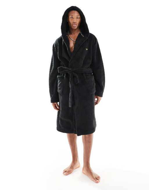 Threadbare – Revel – Weicher Bademantel in Schwarz