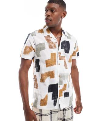 Threadbare revere collar shirt with abstract all over print-Multi