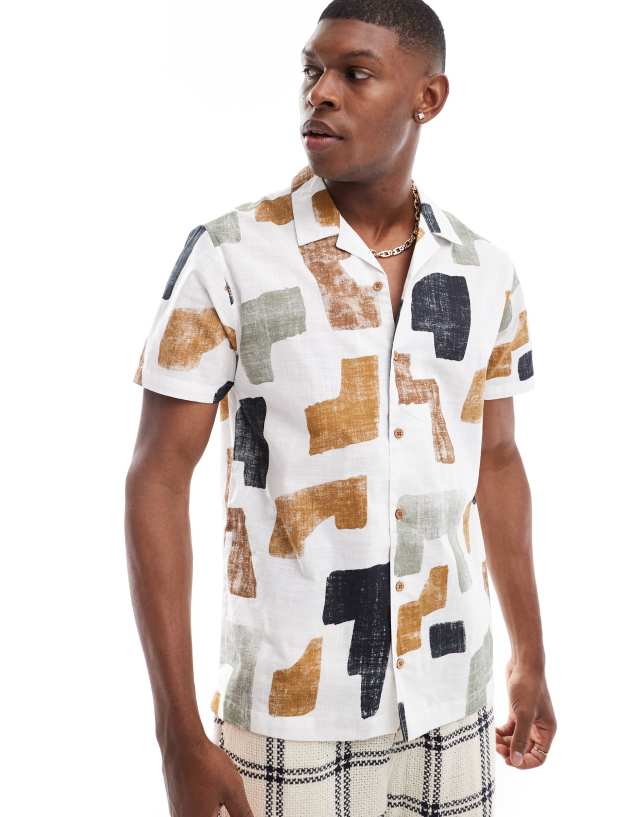 Threadbare - revere collar shirt with abstract all over print