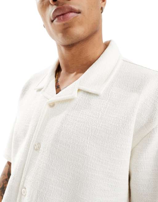 Threadbare revere collar textured shirt in ecru , 2 of 4