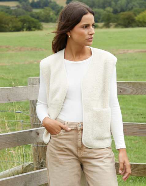 Threadbare Reversible borg gilet in cream - view 1
