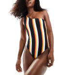[Threadbare] Threadbare reversible one shoulder swimsuit in solid black & orange stripe-Multi 6 Multi