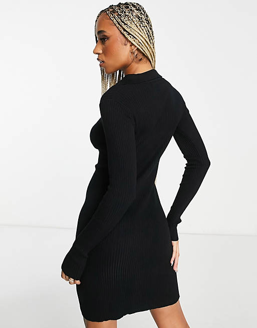 Threadbare Rhia button down mini sweater dress in black