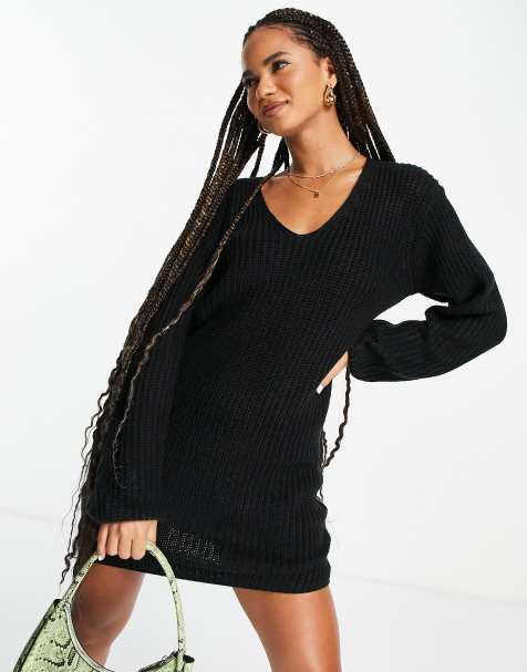 Threadbare Rhiannon slouchy sweater dress in black - view 1