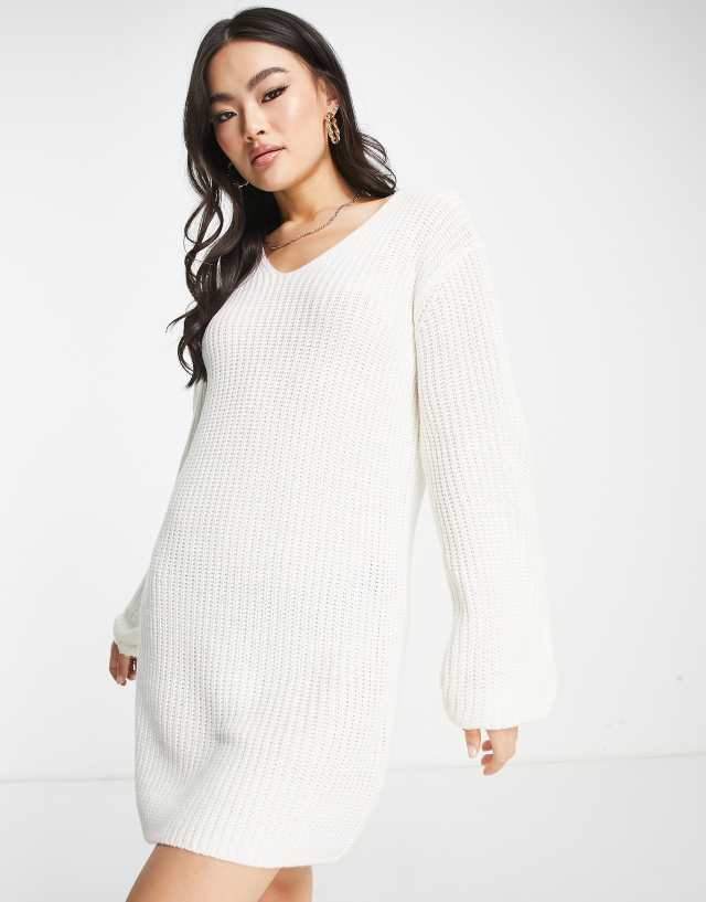 Threadbare Rhiannon slouchy sweater dress in white