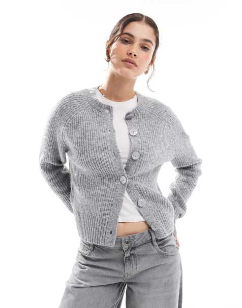 Threadbare rib knit cardigan in gray - view 1