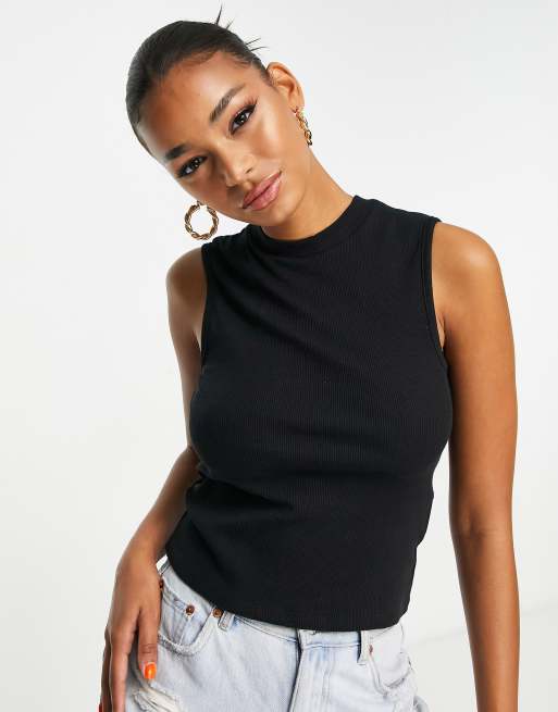 Threadbare ribbed high neck crop top in black ASOS