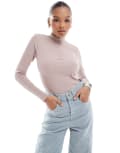 [Threadbare] Threadbare ribbed high neck half zip long sleeve bodysuit in taupe-Neutral 16 Neutral
