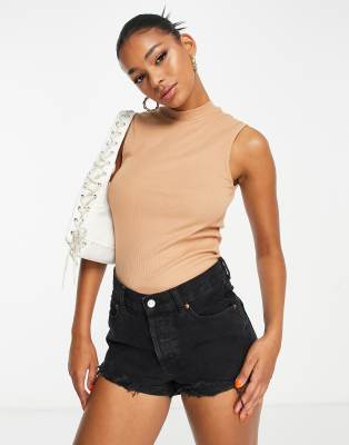 Threadbare ribbed high neck singlet in macaroon