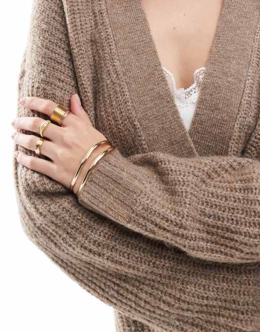 Threadbare ribbed knit cardigan in light brown