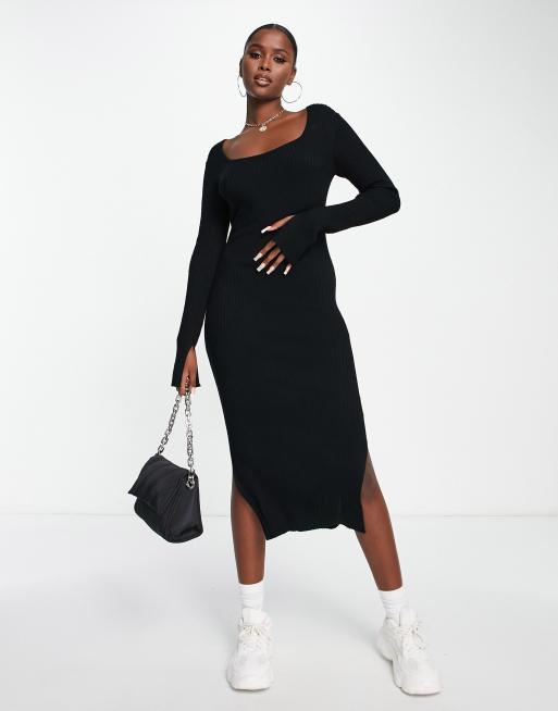 Asos black hot sale ribbed dress