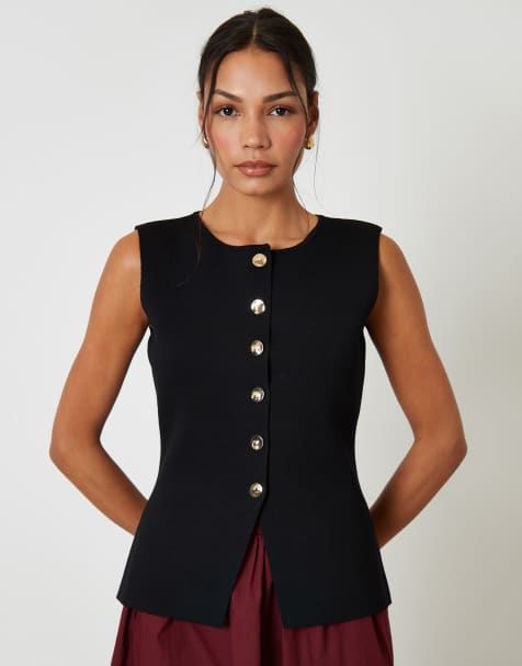 Threadbare Ribbed knitted waistcoat in black - view 1