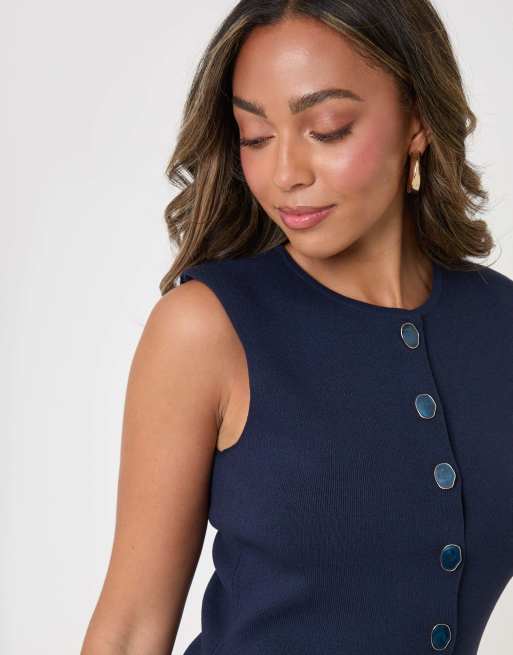 Threadbare Ribbed knitted waistcoat in navy, 3 of 5