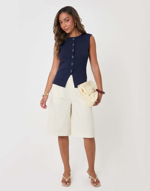 Threadbare Ribbed knitted waistcoat in navy, 4 of 5