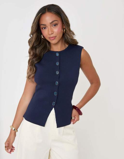 Threadbare Ribbed knitted waistcoat in navy, 5 of 5