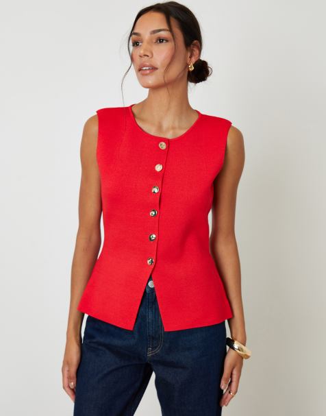 Threadbare Ribbed knitted waistcoat in red