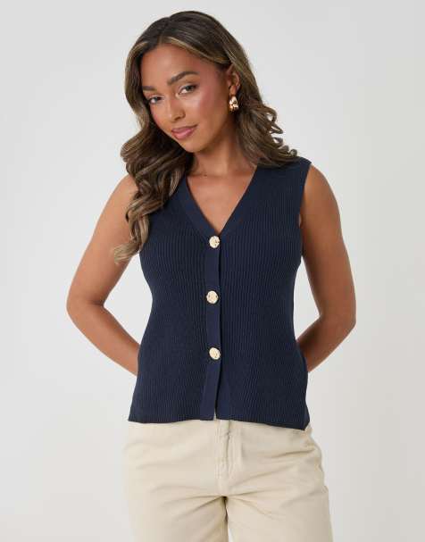 Threadbare Ribbed longline waistcoat in navy - view 1