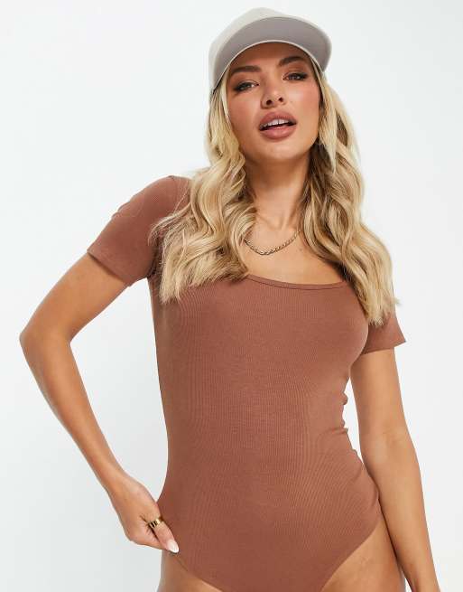  Bodysuit For Women Short Sleeve Brown Body Suits Brown Tops  Chocolate X-Large