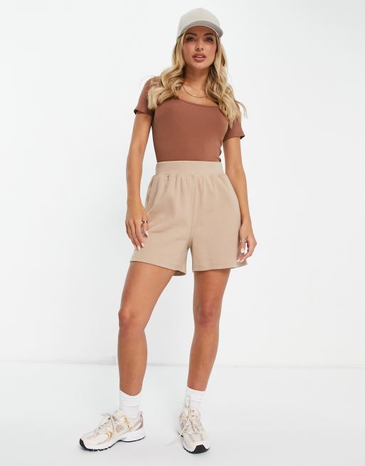 Threadbare ribbed short sleeve bodysuit in chocolate brown