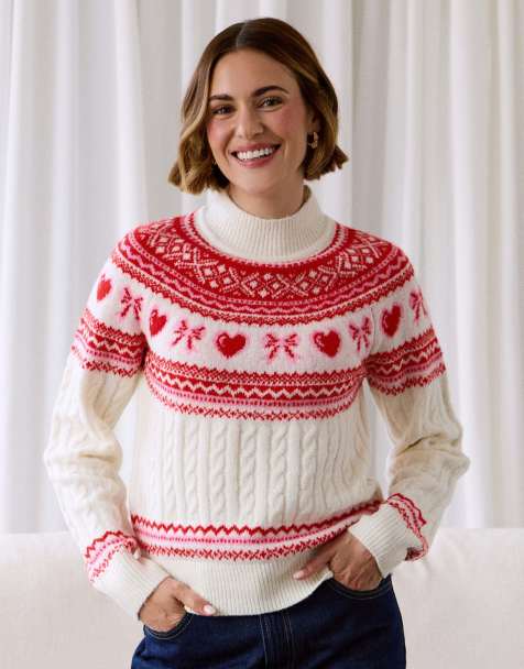Threadbare Ribbon fairisle knitted christmas jumper in cream - view 1
