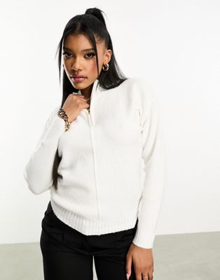 Threadbare Riley quarter zip jumper in off white - ASOS Price Checker