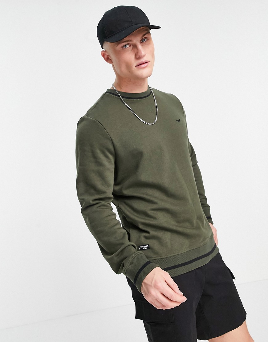Threadbare ringer sweatshirt in khaki-Green