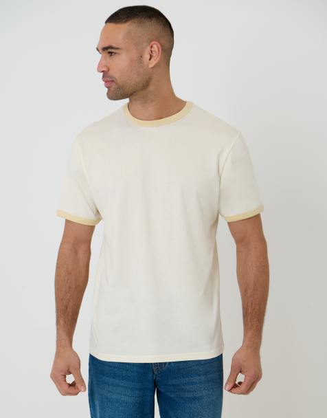 Threadbare – Ringer-T-Shirt in Ecru mit Rundhalsausschnitt - view 1