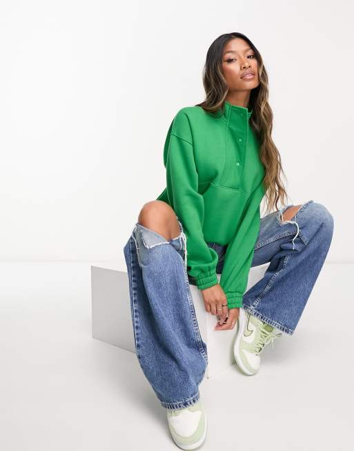 Threadbare - Rivere - Cropped sweater met hals met knopen in groen, deel van co-ord set
