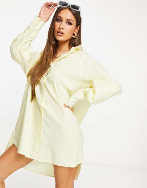 Threadbare Robe chemise oversize à manches ballon Citron ASOS