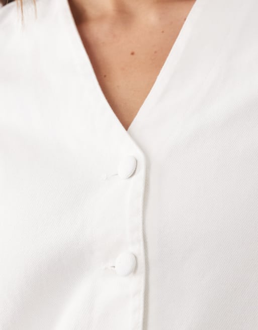 Threadbare - Robe courte boutonnée en jean à manches courtes - Blanc, 3 de 4