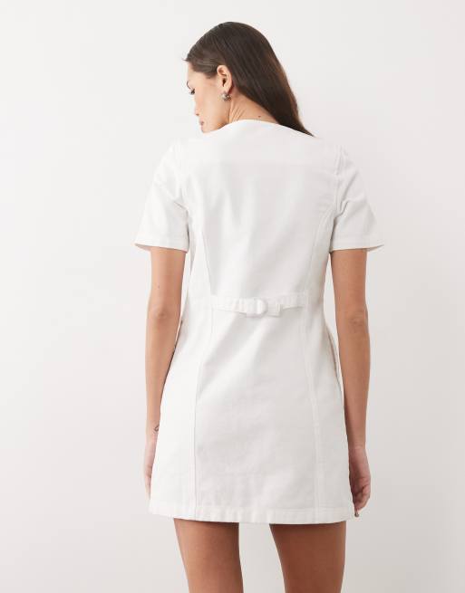 Threadbare - Robe courte boutonnée en jean à manches courtes - Blanc, 4 de 4
