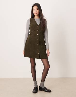 Robe courte boutonnée en velours côtelé - Vert olive 38