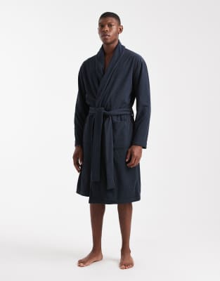 Threadbare - Robe de chambre en polaire gaufrée - Bleu marine