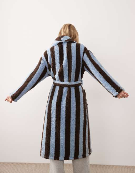 Threadbare - Robe de chambre longue à rayures - Marron chocolat et bleu, 3 de 4