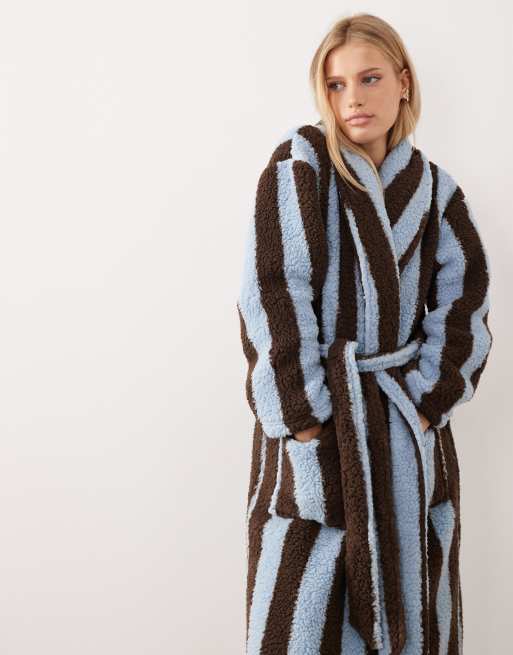 Threadbare - Robe de chambre longue à rayures - Marron chocolat et bleu, 4 de 4