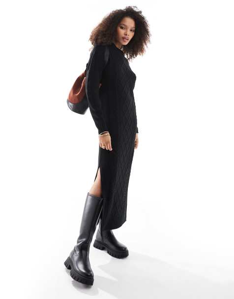 Threadbare - Robe longue en maille torsadée - Noir - view 1