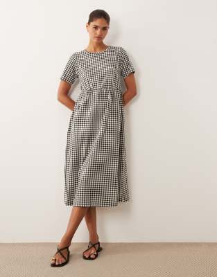 Robe mi-longue en jersey à manches courtes et carreaux vichy - Noir et blanc 42