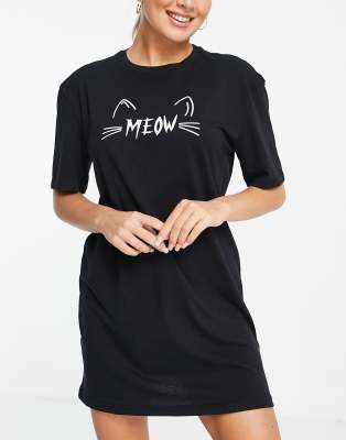 Threadbare - Robe pyjama d'Halloween imprimé moustaches de chat - Noir
