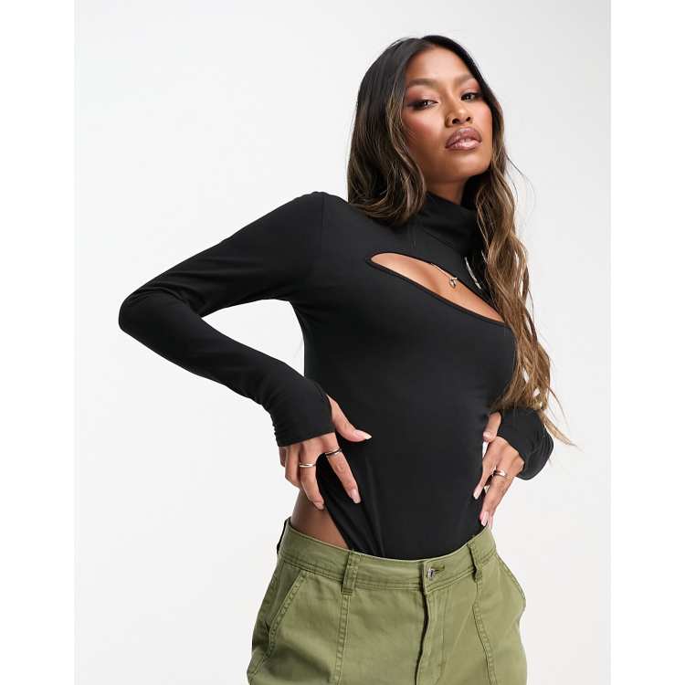 Threadbare roll neck cut out long sleeve bodysuit in black | ASOS