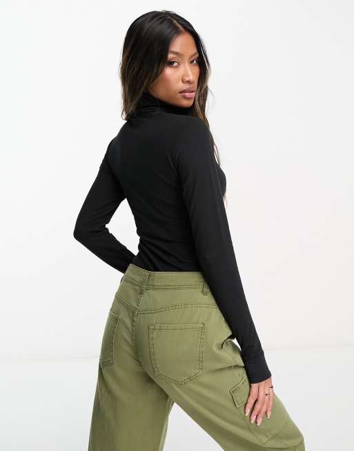 Threadbare roll neck cut out long sleeve bodysuit in black | ASOS