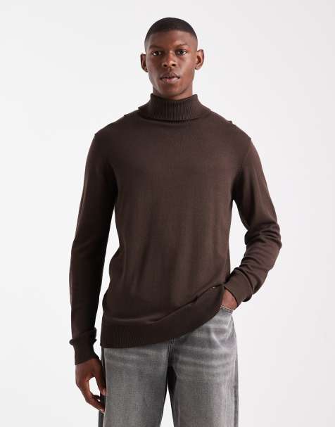 Threadbare roll neck jumper in chocolate brown - view 1