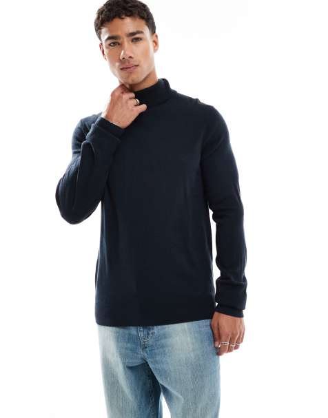 Threadbare roll neck jumper in navy - view 1