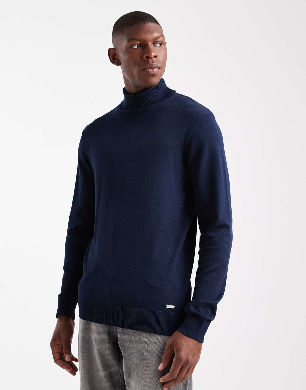 Threadbare roll neck jumper in navy