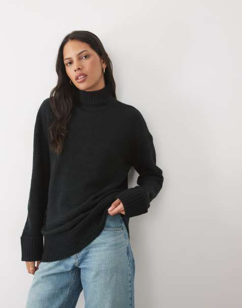 Threadbare roll neck knitted jumper in black - view 1