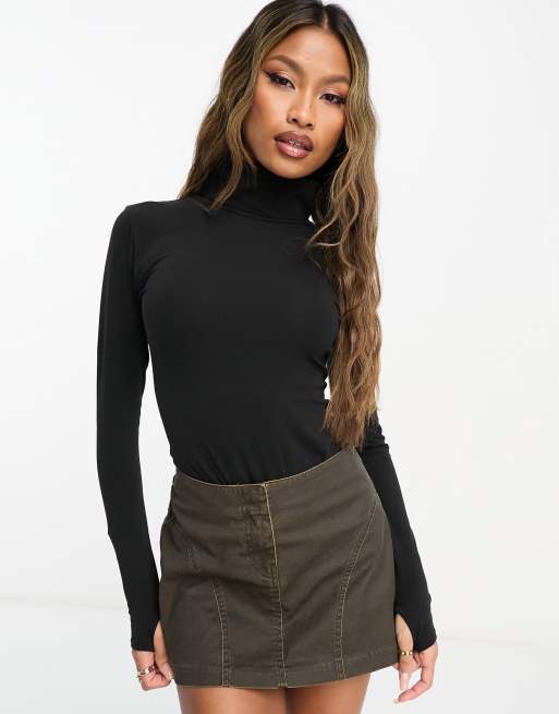 Threadbare roll neck long sleeve bodysuit in black | ASOS